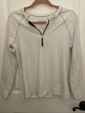 L.L. Bean Women's Long-Sleeve Half-Zip Pullover - White with Black Trim